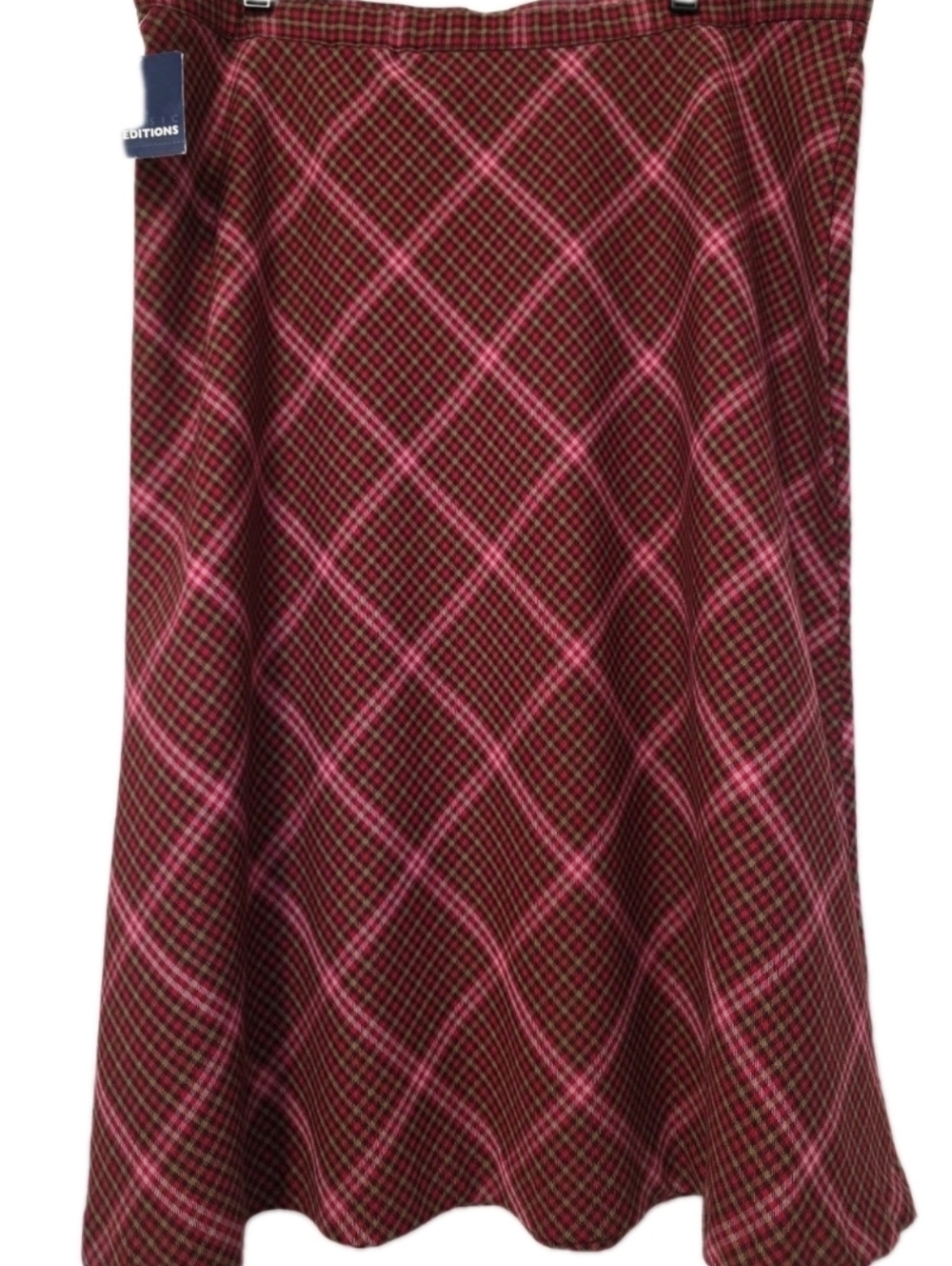 NWT Womens Red Tan Plaid Midi Skirt Size 18 Basic Editions Cottagecore Coquette